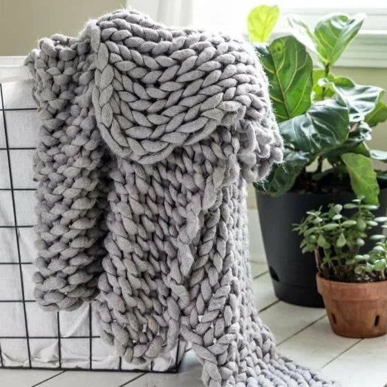 Chunky Knit Throw - Grey