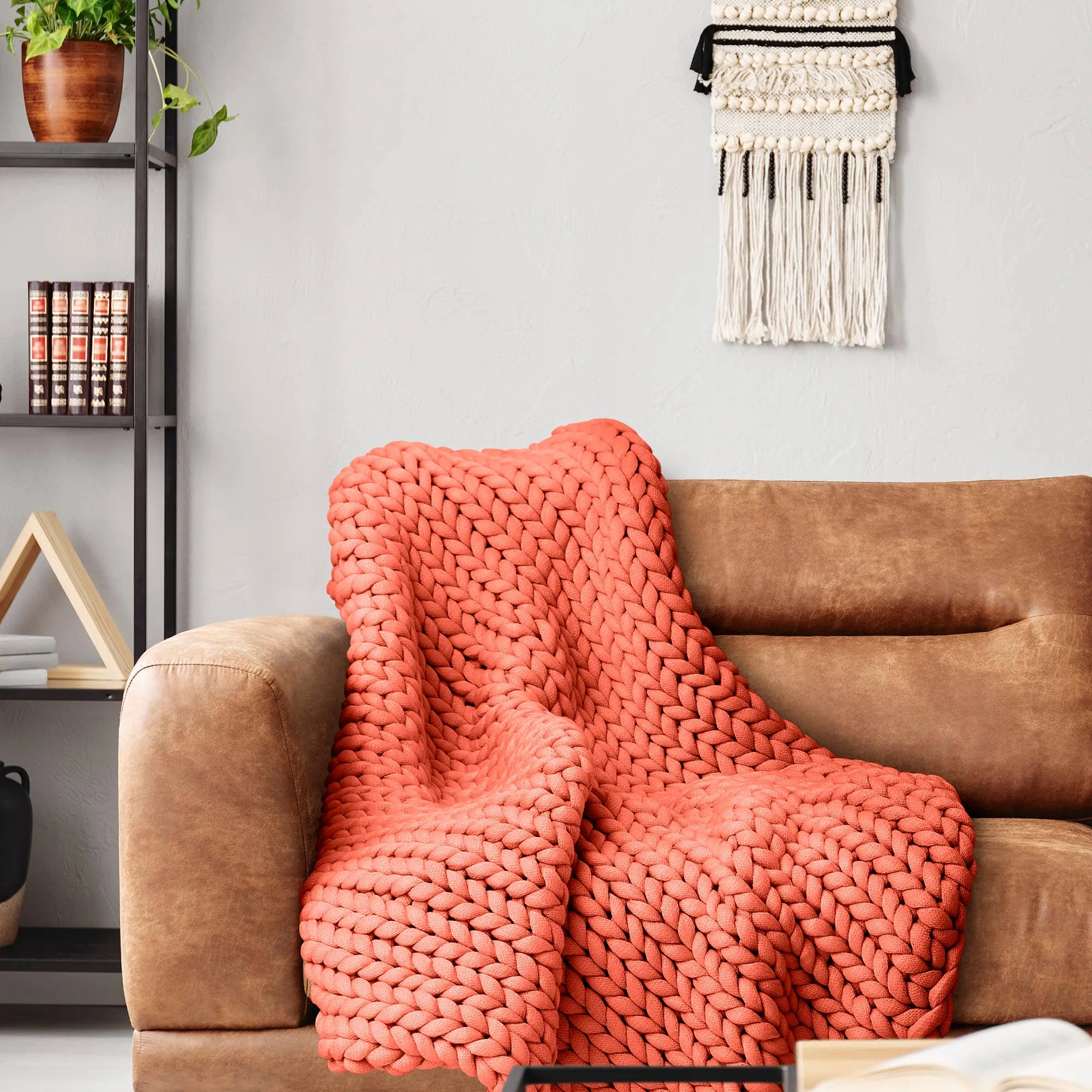 Chunky Knit Throw in Camel