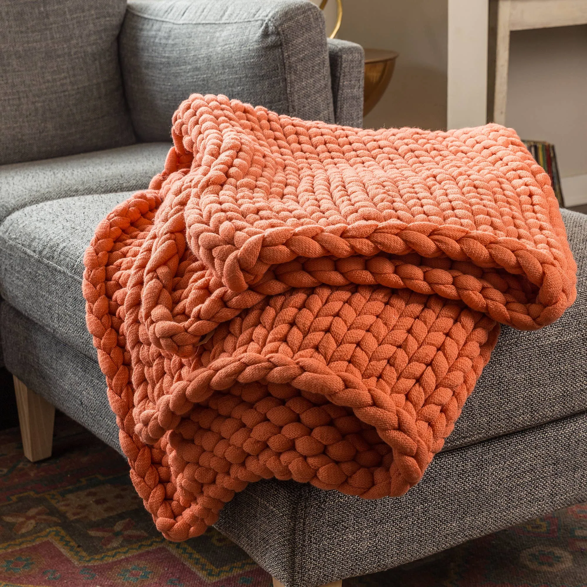 Chunky Knit Throw in Camel
