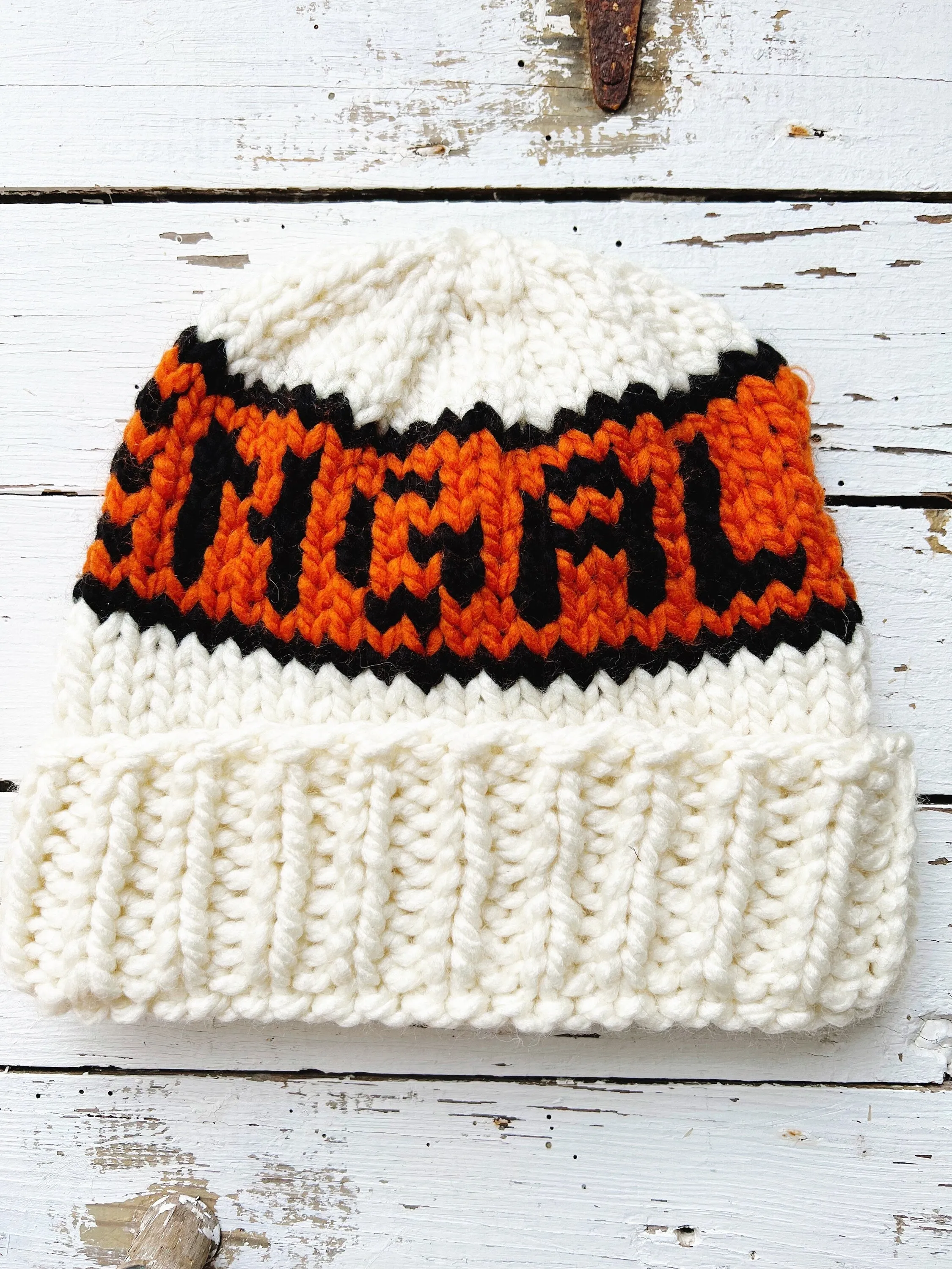Chunky Knit Tiger Hat - Handmade Winter Beanie for Adults - Cincinnati Football Ready to Ship - Small Size
