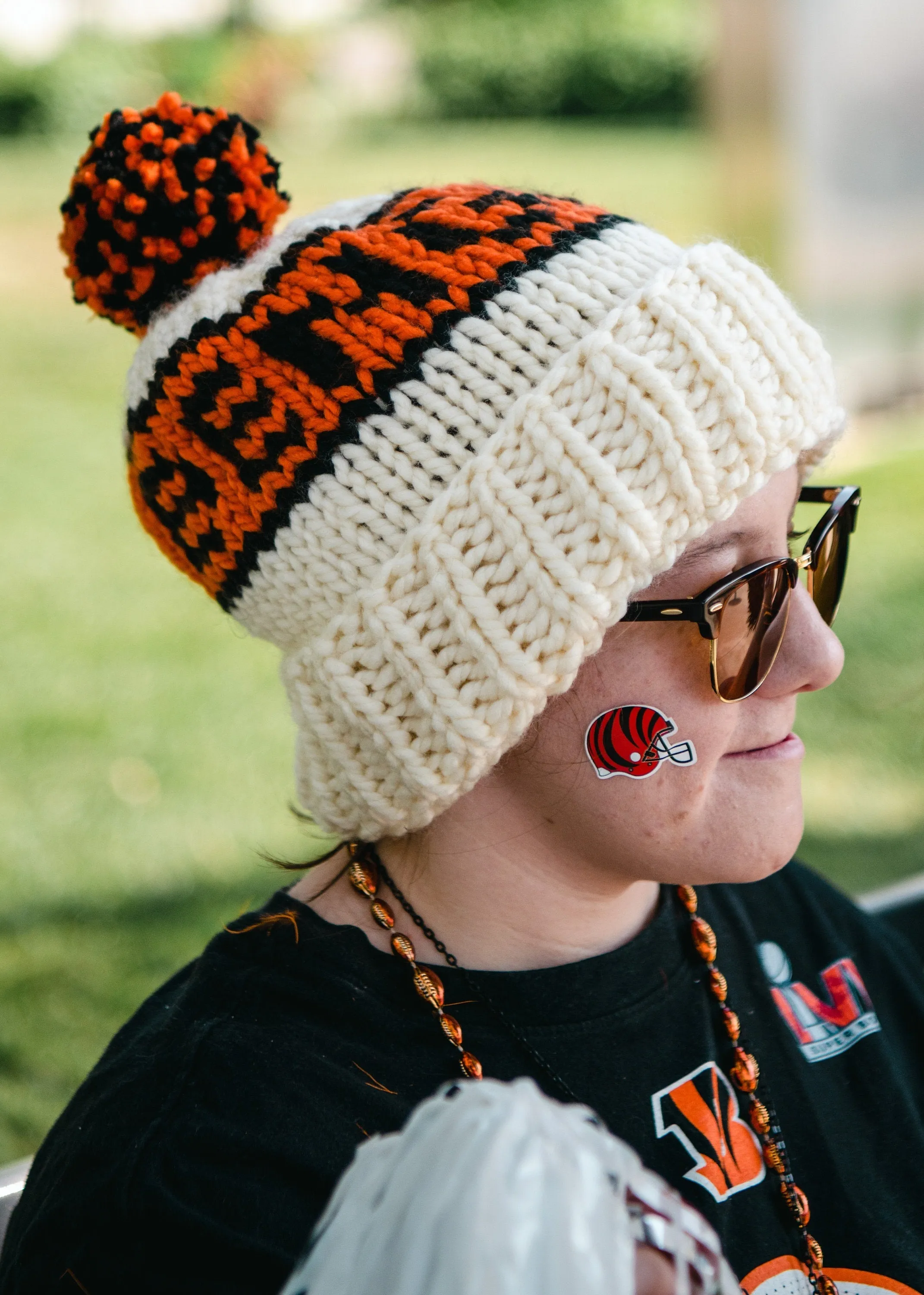 Chunky Knit Tiger Hat - Handmade Winter Beanie for Adults - Cincinnati Football Ready to Ship - Small Size