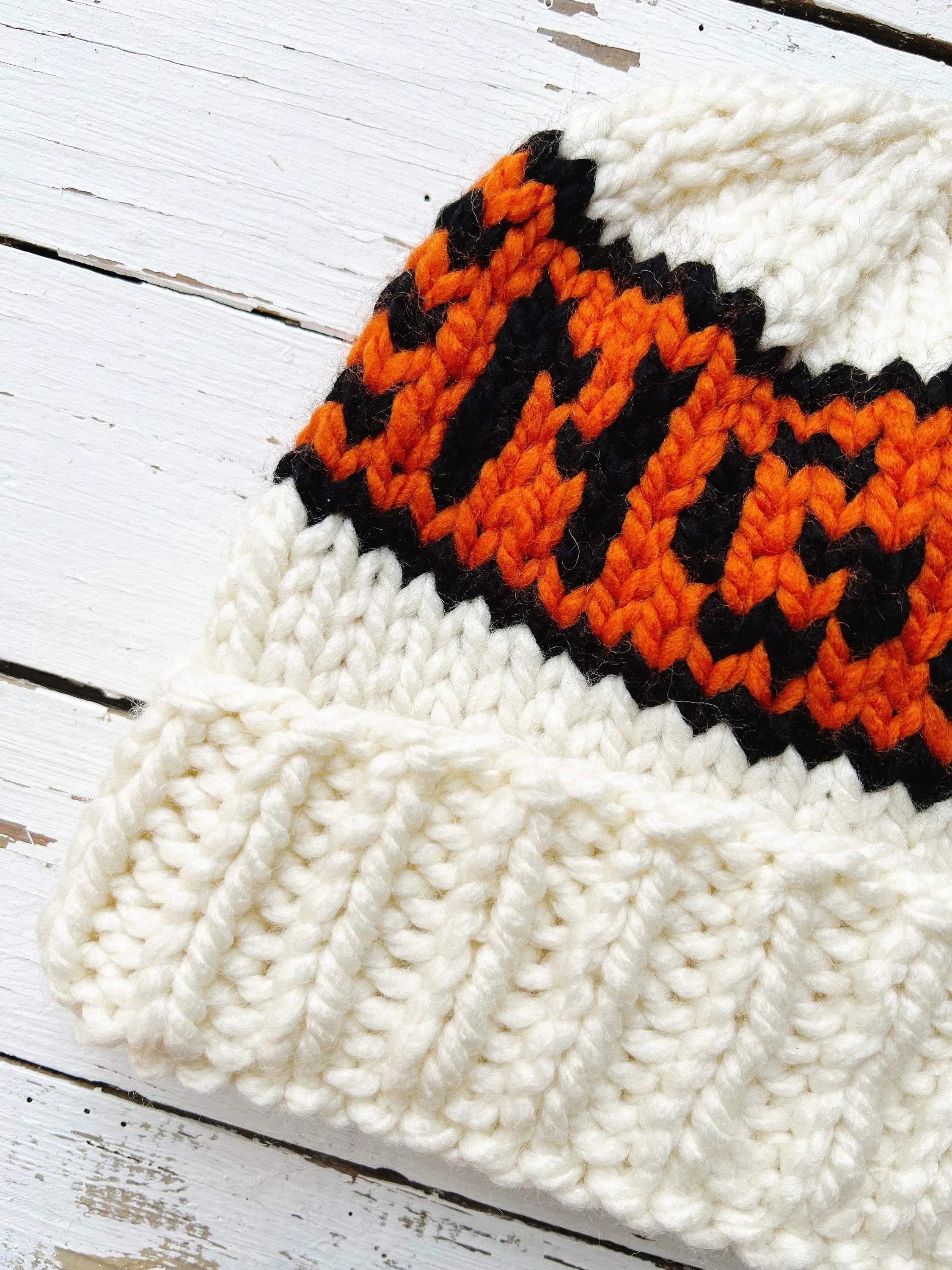 Chunky Knit Tiger Hat - Handmade Winter Beanie for Adults - Cincinnati Football Ready to Ship - Small Size