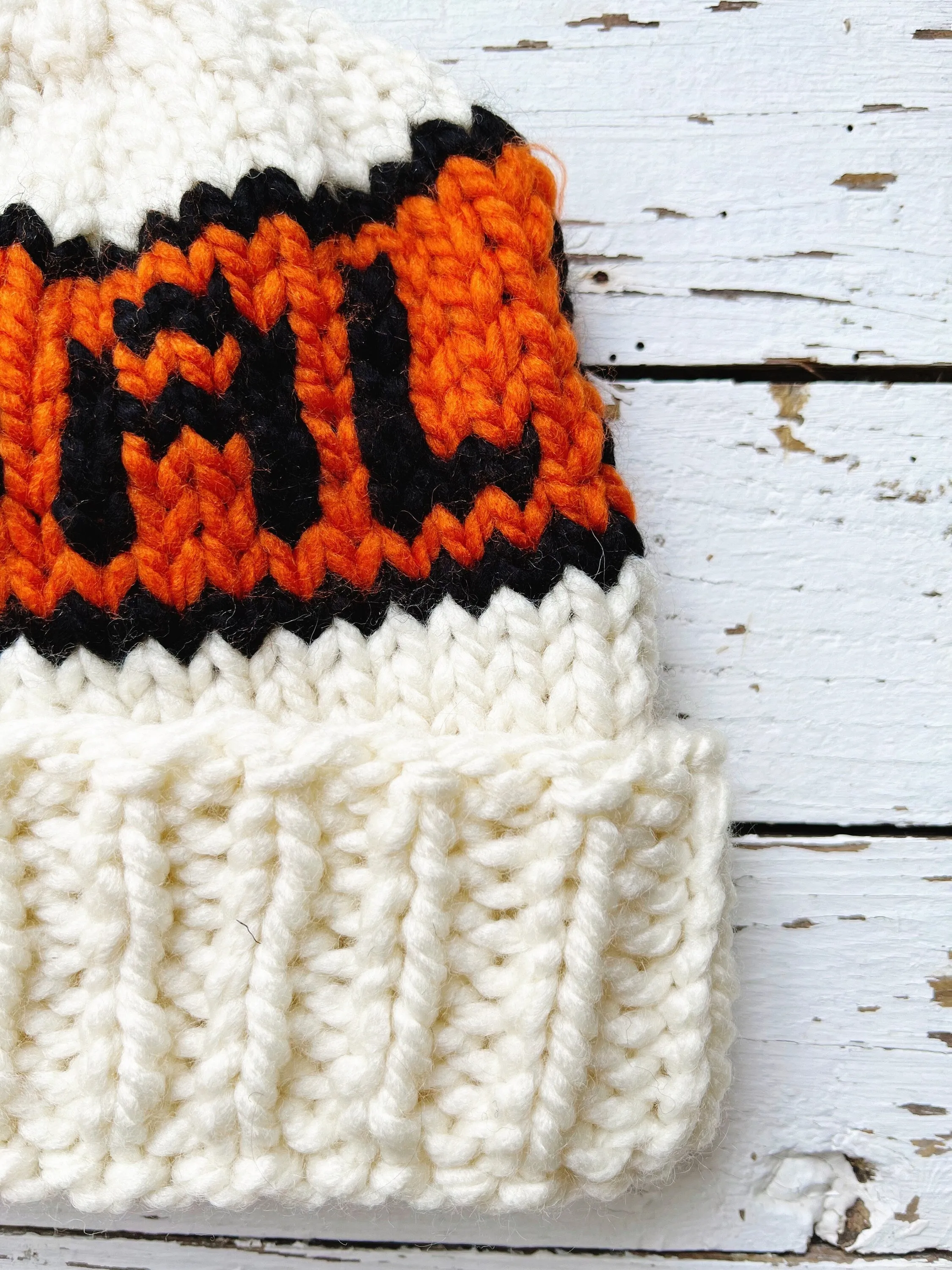 Chunky Knit Tiger Hat - Handmade Winter Beanie for Adults - Cincinnati Football Ready to Ship - Small Size
