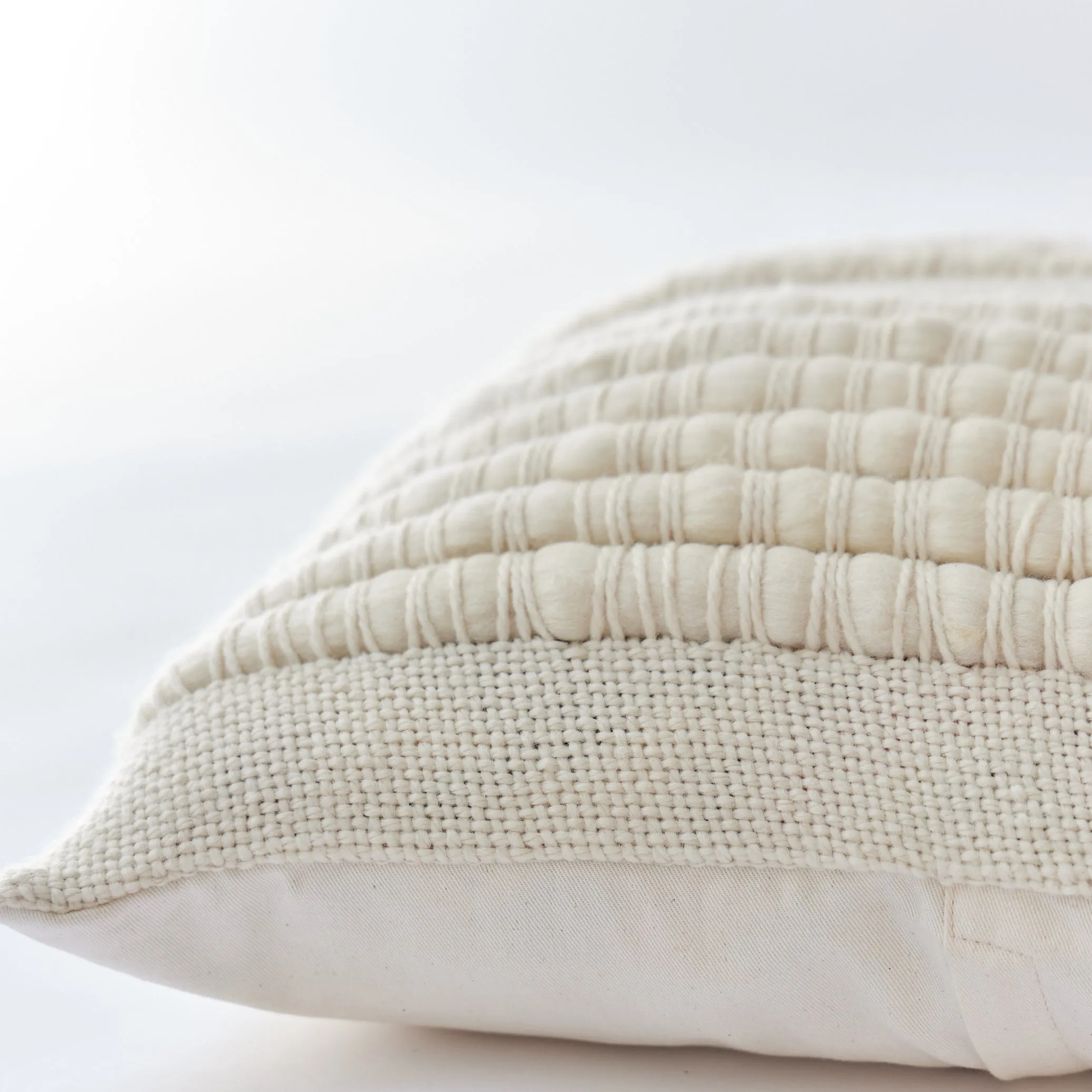 Chunky Textured Merino Wool Pillow - Handwoven Front, Cotton Back