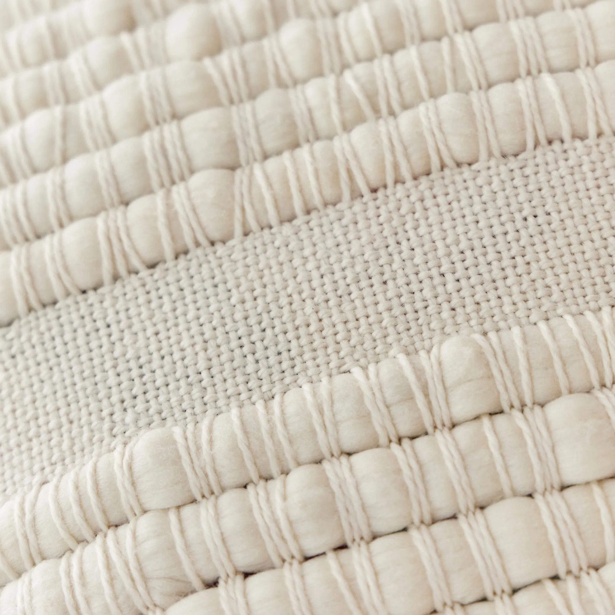 Chunky Textured Merino Wool Pillow - Handwoven Front, Cotton Back