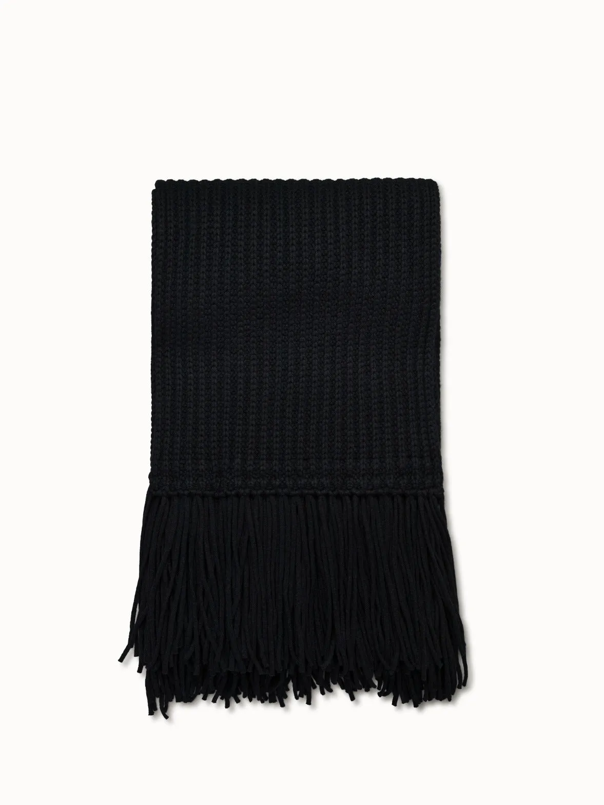 Chunky Wool Cashmere Knit Scarf with Fringe