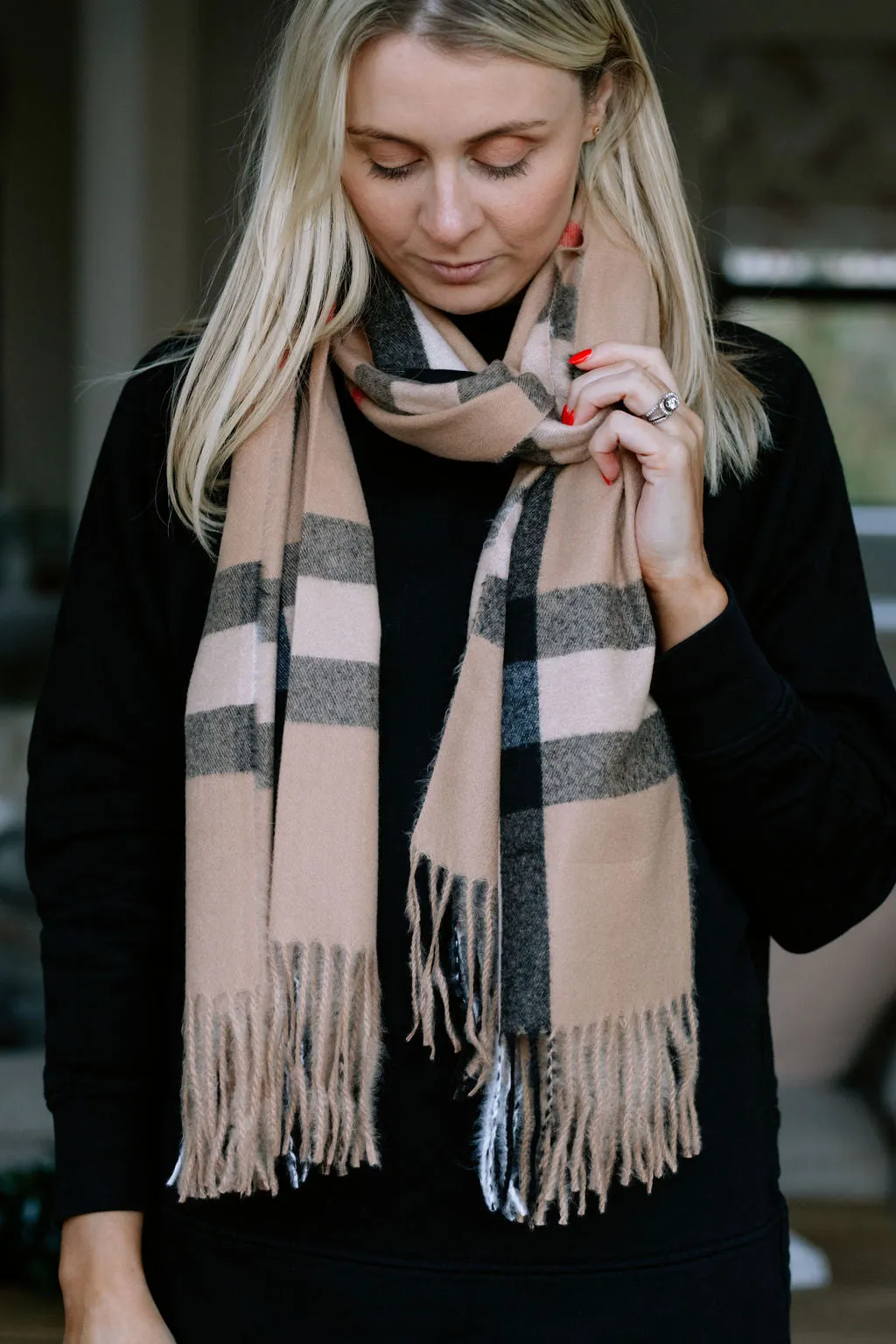 Classic Beige Checked Tanya Personalised Scarf