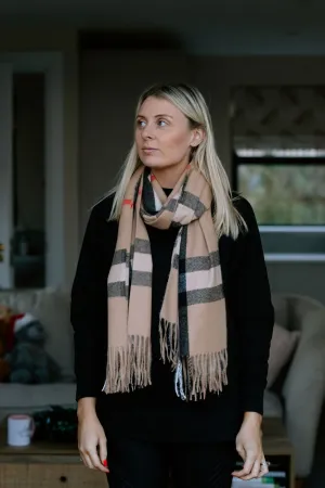Classic Beige Checked Tanya Personalised Scarf