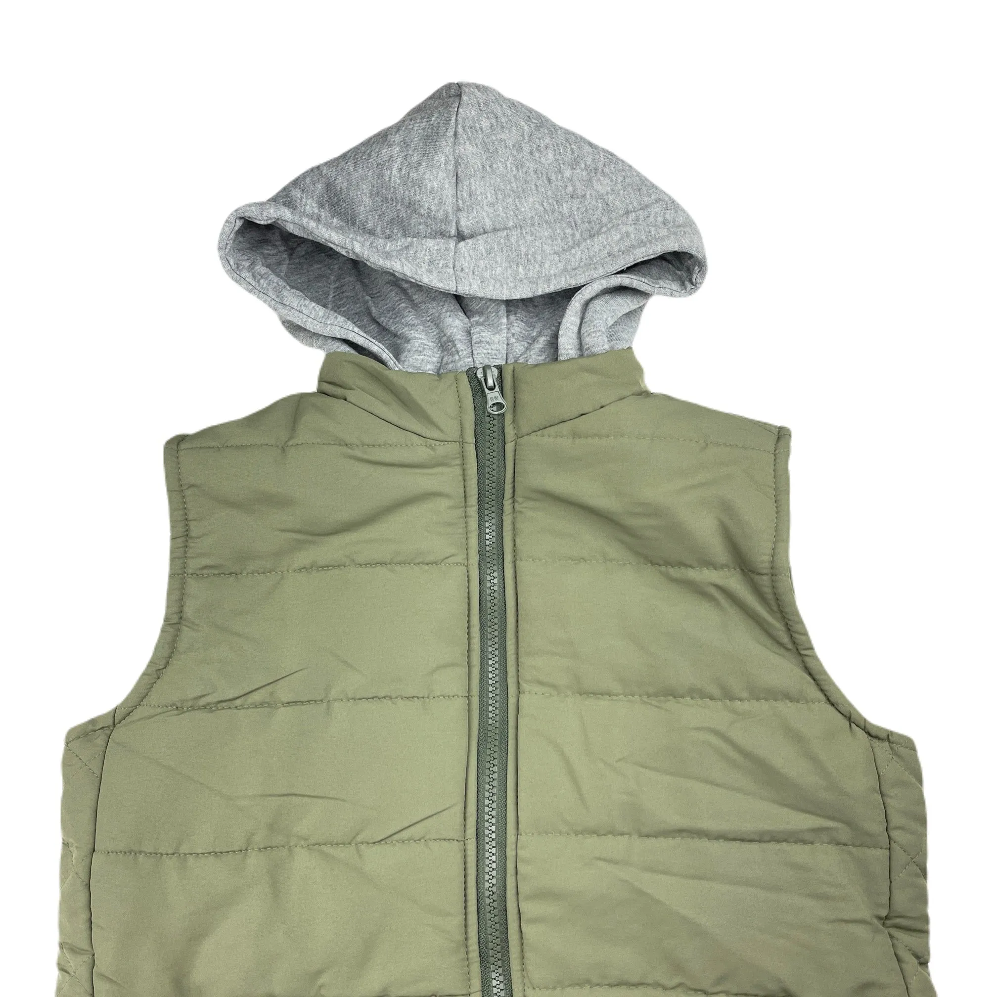 Clothing & Co khaki hooded puffer vest, size 9, Pre-loved