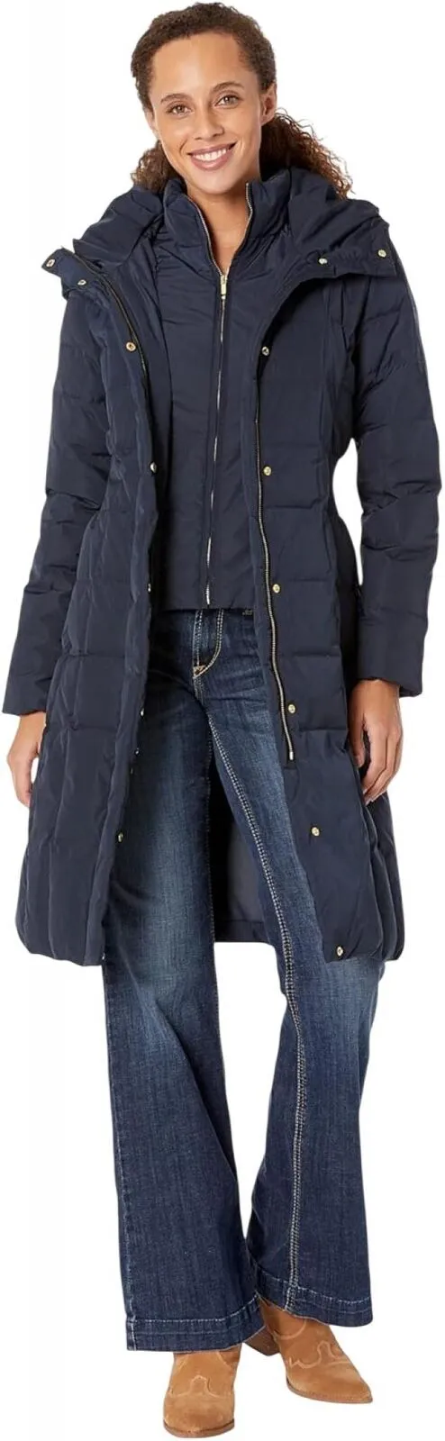 Cole Haan Women's Box-Quilt Down Puffer Coat 356SD700 Navy Blue M
