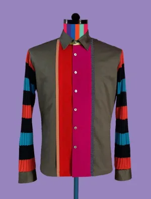 Cotton Shirt with Knitted Stripe Sleeves