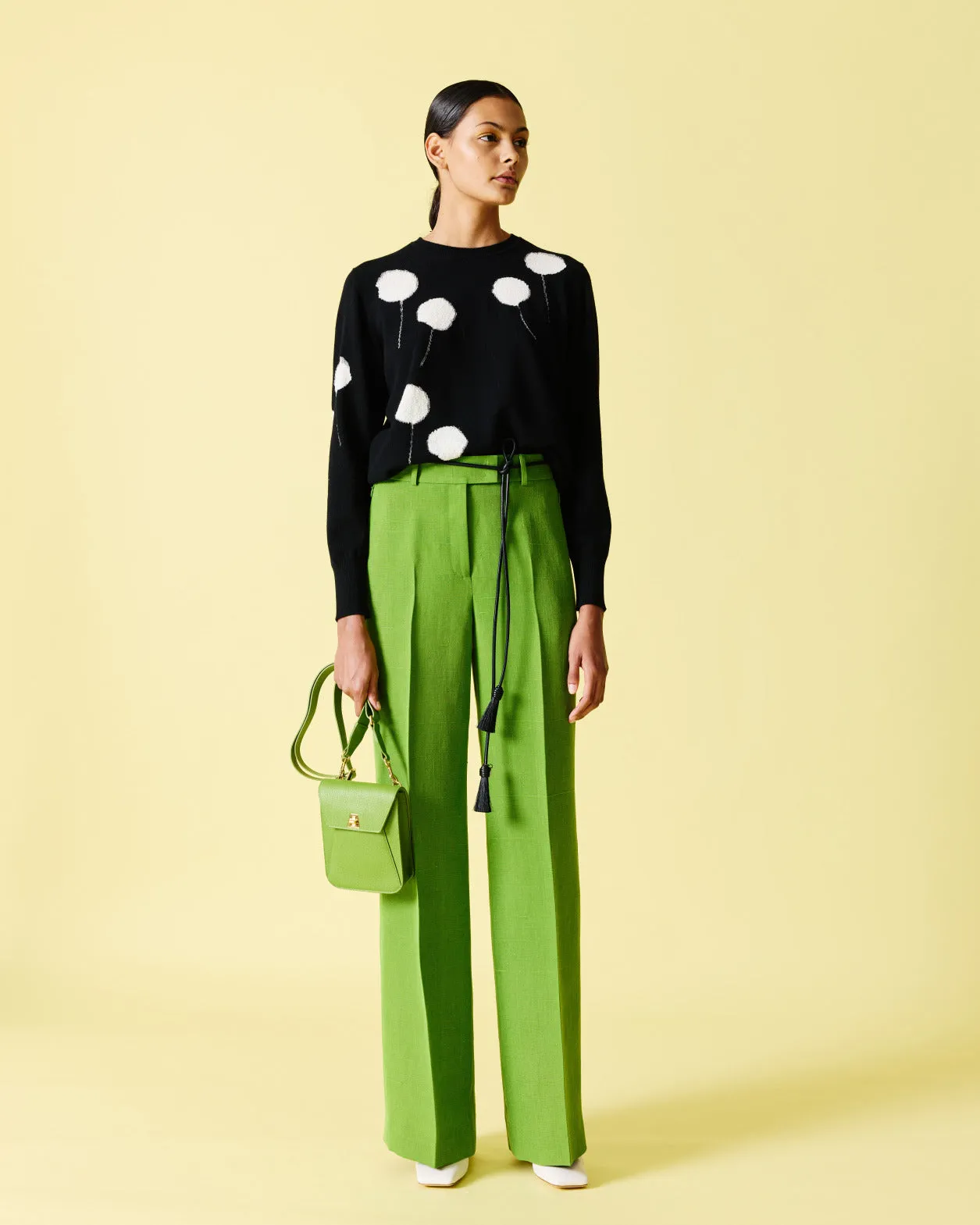Crewneck Sweater in Cashmere with Dandelion Intarsia