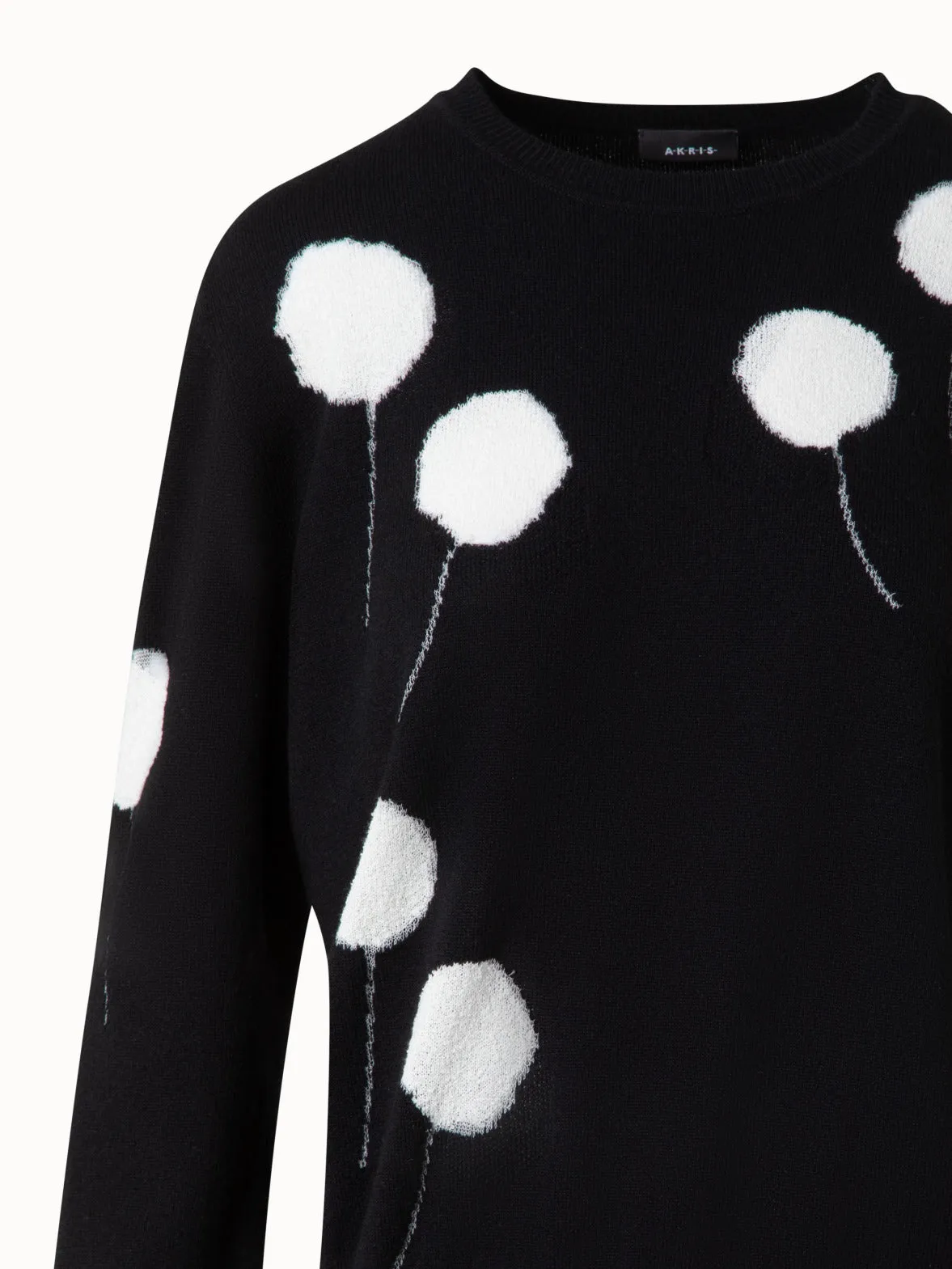 Crewneck Sweater in Cashmere with Dandelion Intarsia