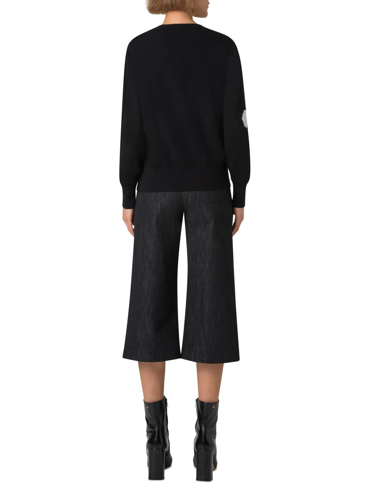 Crewneck Sweater in Cashmere with Dandelion Intarsia