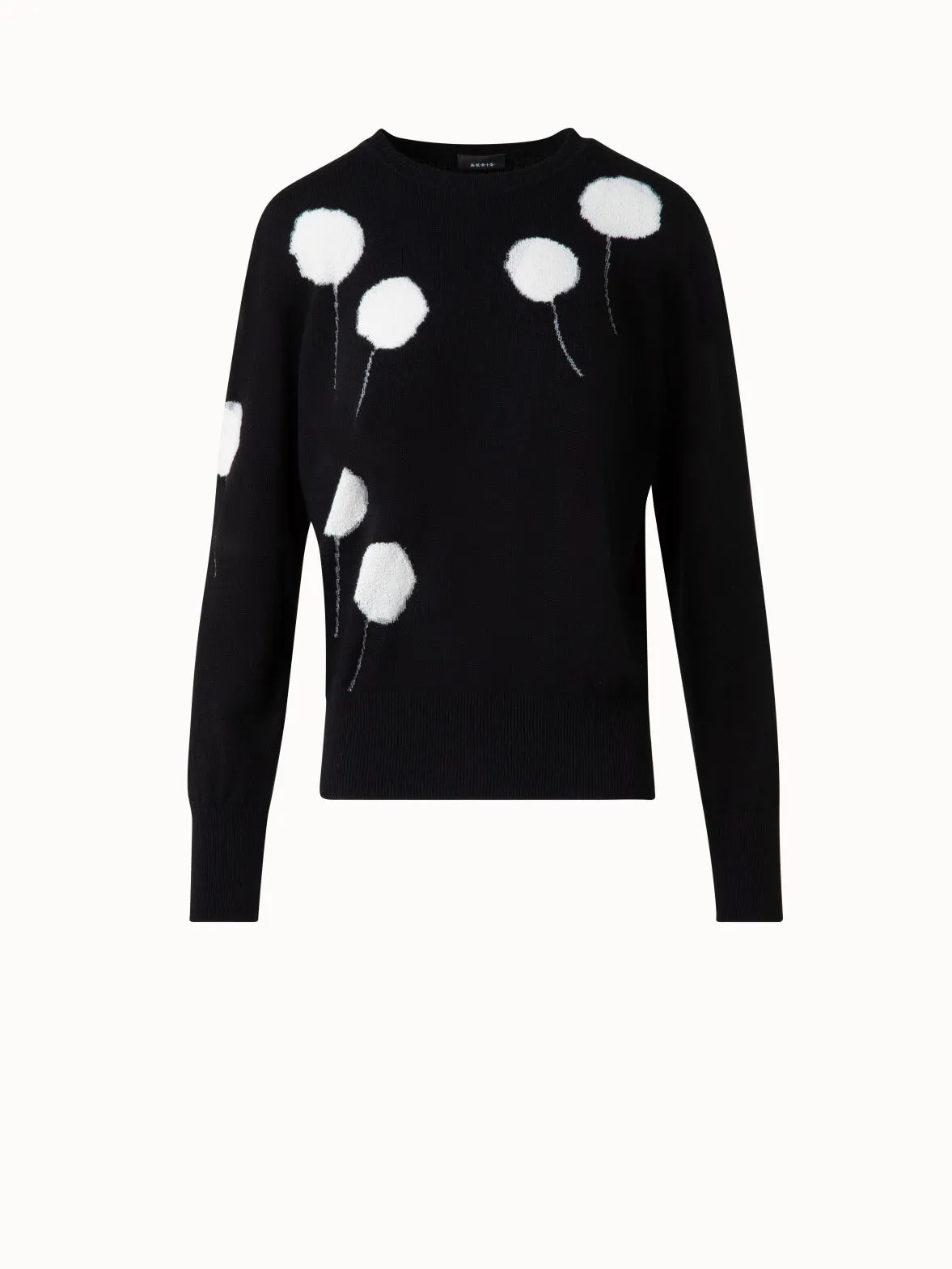 Crewneck Sweater in Cashmere with Dandelion Intarsia
