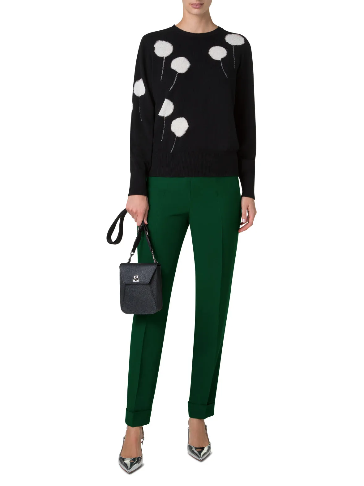Crewneck Sweater in Cashmere with Dandelion Intarsia