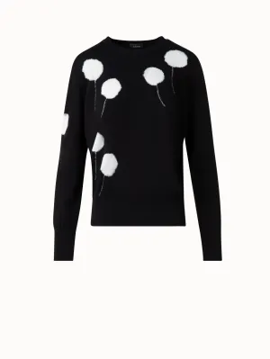 Crewneck Sweater in Cashmere with Dandelion Intarsia