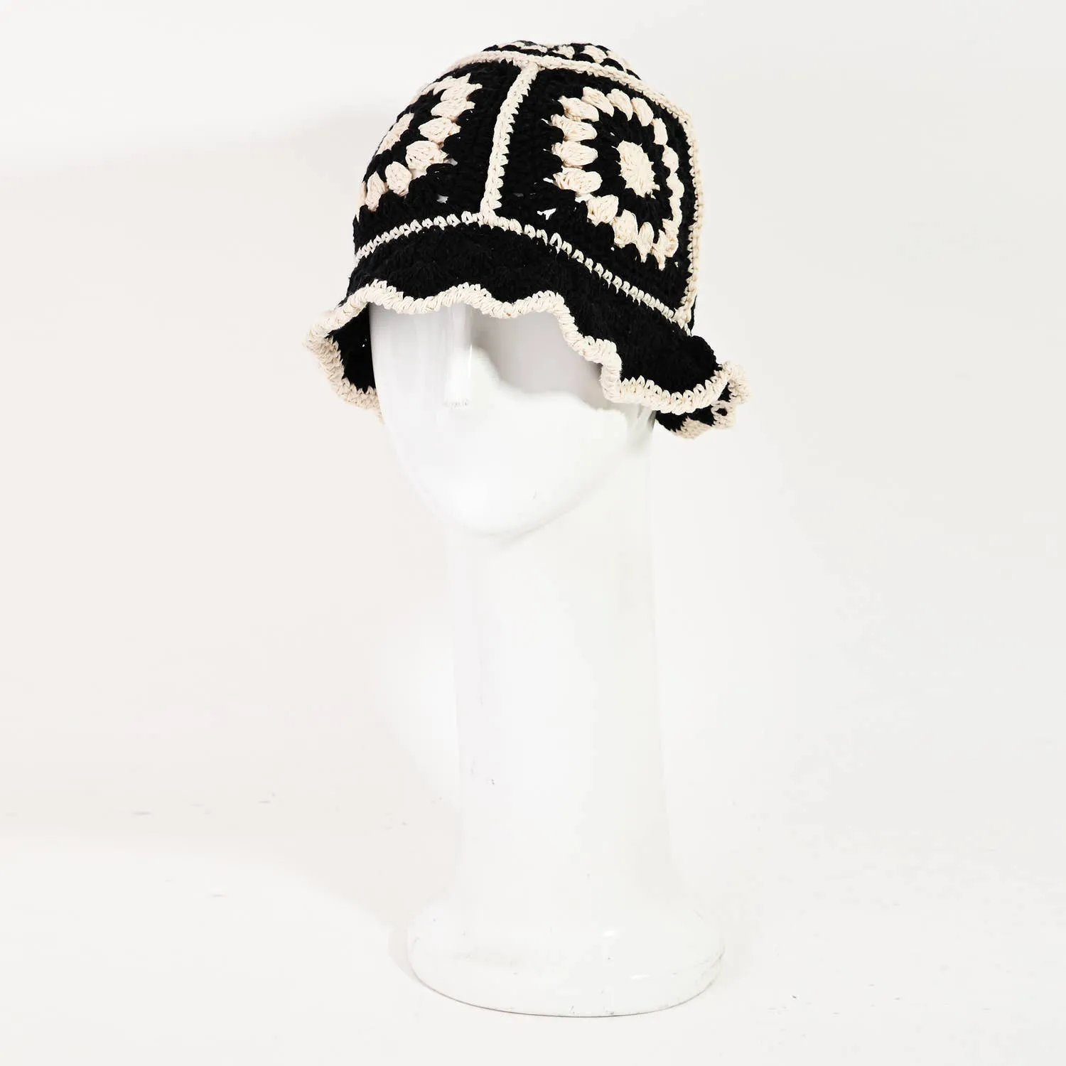 Crocket Knit Flower Bucket Hat: Purple
