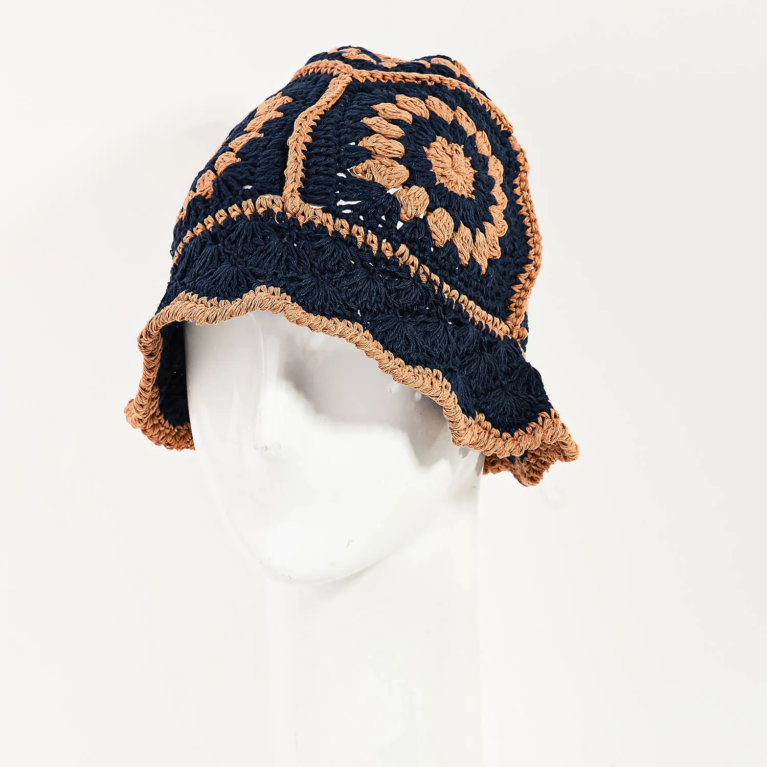Crocket Knit Flower Bucket Hat: Purple