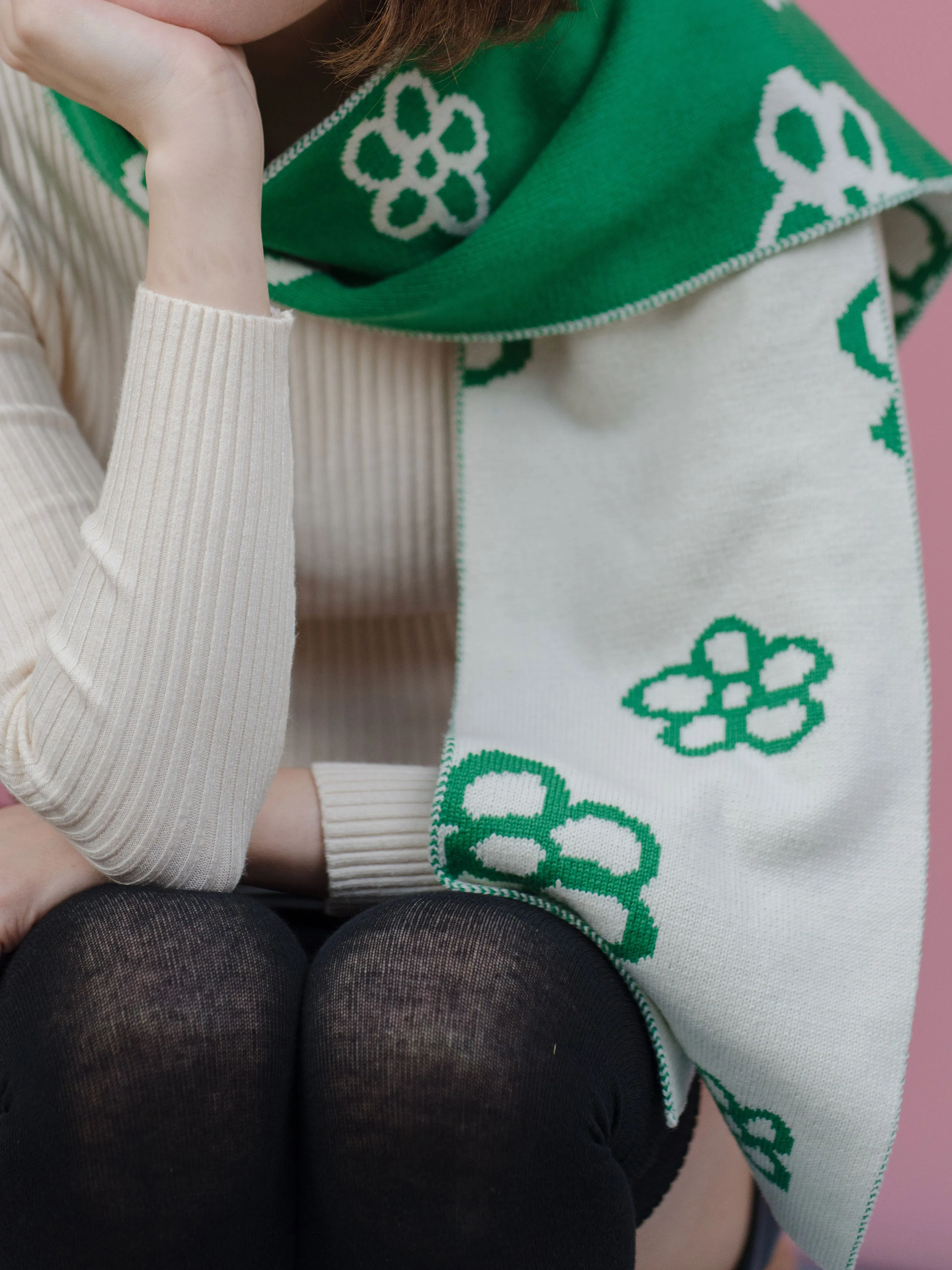 Daisy Wool and Cashmere Scarf in Jade Green Made to Order