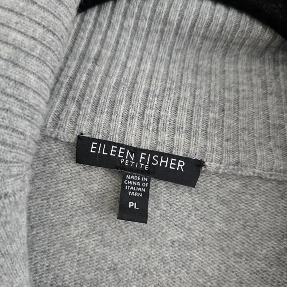 Eileen Fisher Wool Cashmere Soft Cardigan Sweater Shawl Collar Gray Sizes L/P