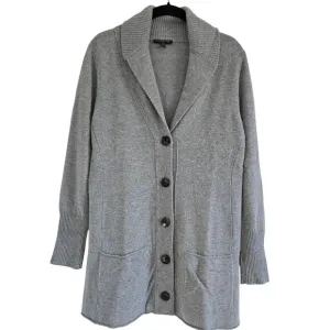 Eileen Fisher Wool Cashmere Soft Cardigan Sweater Shawl Collar Gray Sizes L/P