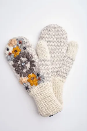 Embroidery Wool Beaded Floral Mitten