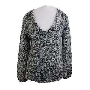 ESCADA SPORT Chunky Knit sweater LARGE Wool Angora Black &amp; white V-neck