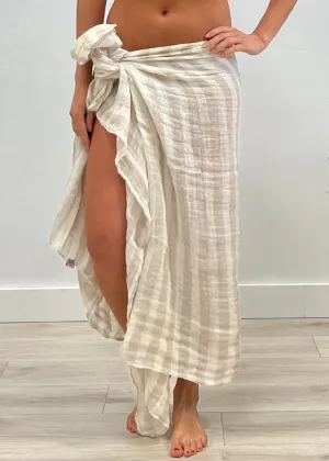 Euro Summer Scarf/Sarong Natural & White 100% Linen