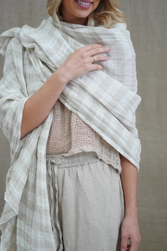 Euro Summer Scarf/Sarong Natural & White 100% Linen
