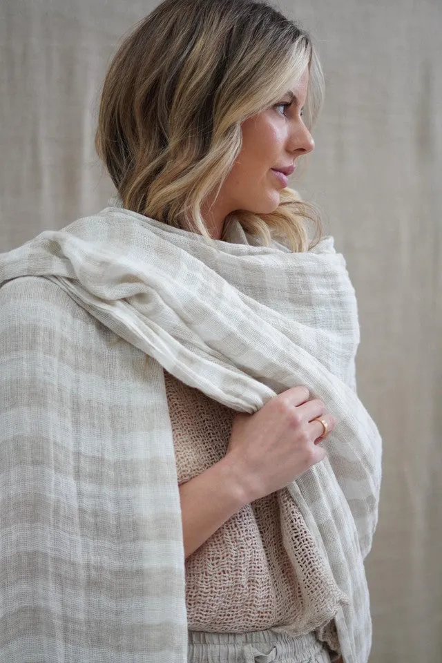 Euro Summer Scarf/Sarong Natural & White 100% Linen