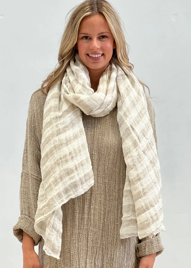 Euro Summer Scarf/Sarong Natural & White 100% Linen
