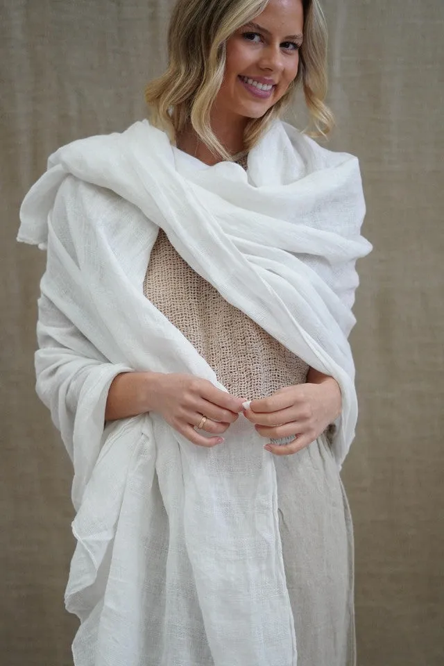 Euro Summer Scarf/Sarong White 100% Linen