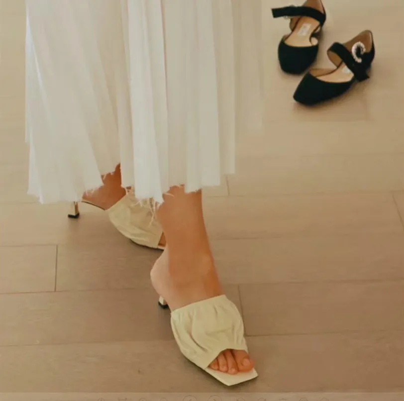 Fashion Brand Square Mid Heel Slippers
