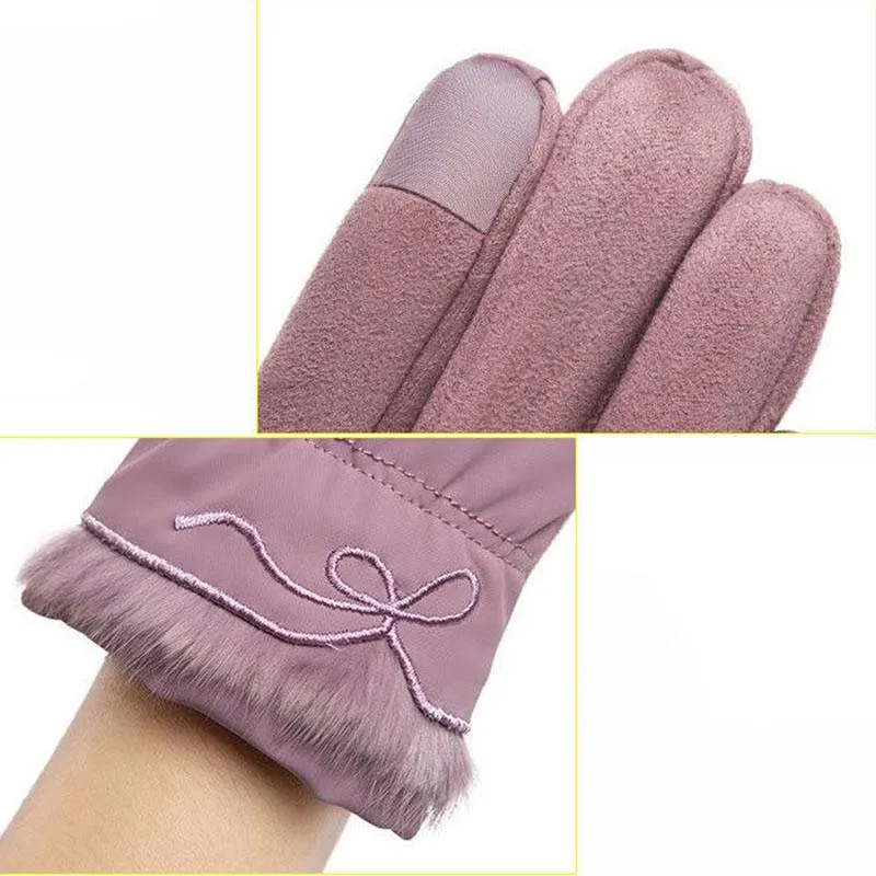 Feather Cotton Gloves Women Winter Warm and Velvet Riding Waterproof Windproof Touch Screen Gloves Go Out Gloves