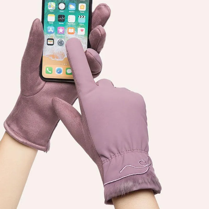 Feather Cotton Gloves Women Winter Warm and Velvet Riding Waterproof Windproof Touch Screen Gloves Go Out Gloves