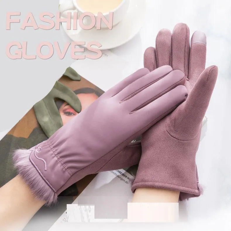 Feather Cotton Gloves Women Winter Warm and Velvet Riding Waterproof Windproof Touch Screen Gloves Go Out Gloves