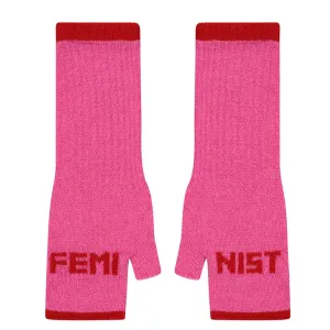 Feminist Fingerless Mittens in Bubblegum & Rouge