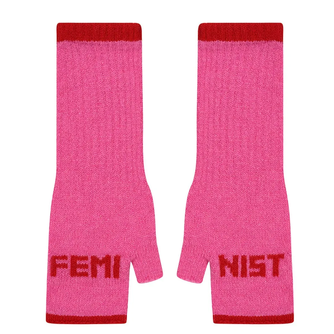 Feminist Fingerless Mittens in Bubblegum & Rouge