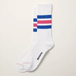 Fine Pile Striped Crew Socks - White Blue Pink