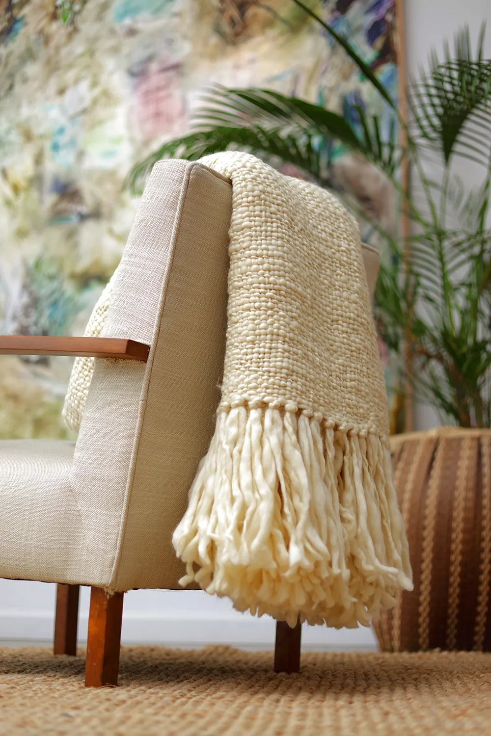 Flame Natural Wool Throw Blanket