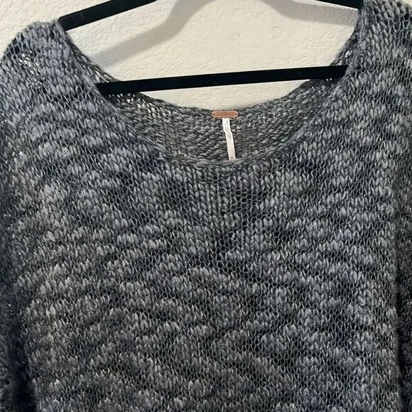 FREE PEOPLE Grey Open Weave 'Fair Isle' Chunky Oversized Sweater, Size M