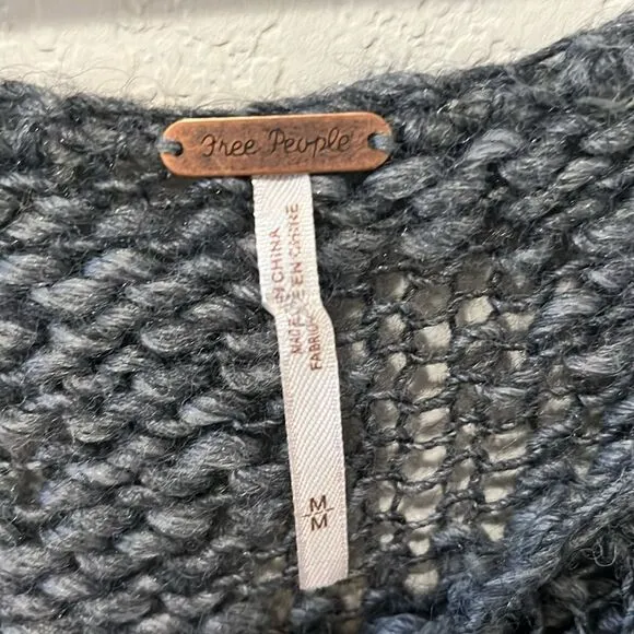 FREE PEOPLE Grey Open Weave 'Fair Isle' Chunky Oversized Sweater, Size M