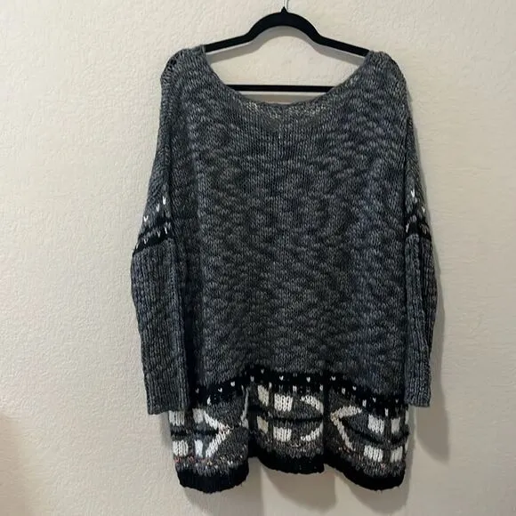 FREE PEOPLE Grey Open Weave 'Fair Isle' Chunky Oversized Sweater, Size M