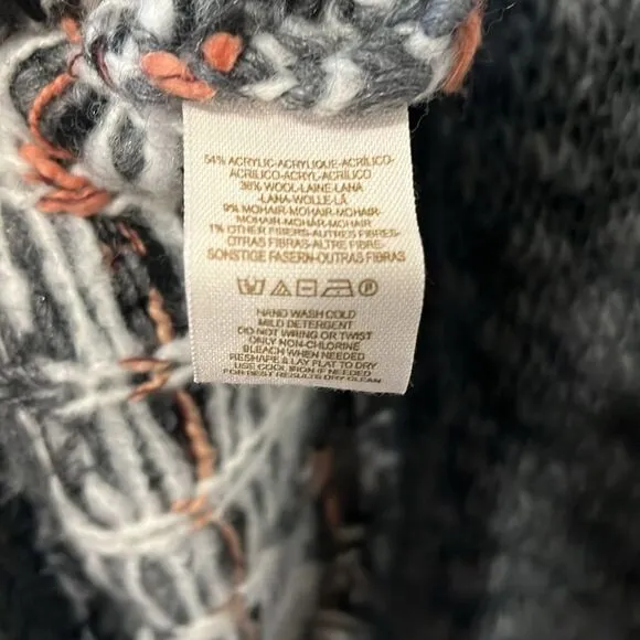 FREE PEOPLE Grey Open Weave 'Fair Isle' Chunky Oversized Sweater, Size M
