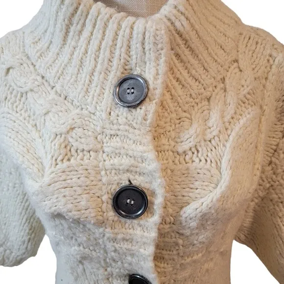 Free People Short Sleeve Chunky Cable Knit Duster Cardigan Sweater Cream M