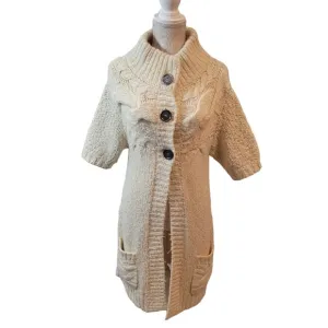 Free People Short Sleeve Chunky Cable Knit Duster Cardigan Sweater Cream M