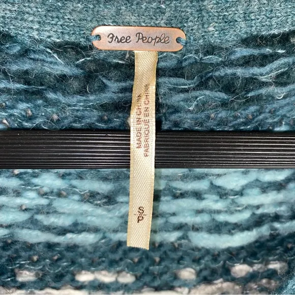 Free People Through the Storm Sea Blue Fair Isle Chunky Knit Long Sleeve Sweater