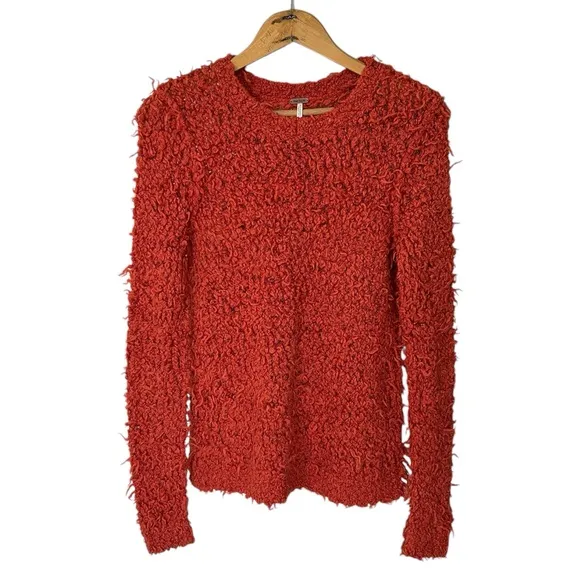 Free People | Women’s burnt orange crewneck large knit bouclé pullover sweater S