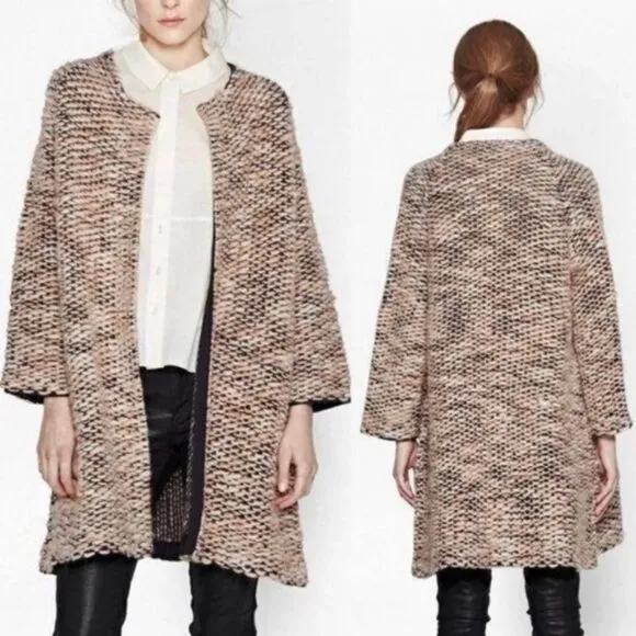 French Connection Oversized Chunky Knit Wool Sweater Coat